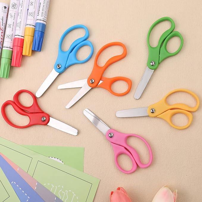 BURVAGY 12 Pack 5" Kids Scissors Safety Children Small Scissors for School | 5 Inch Kid Scissors Bulk Blunt Round Tip Scissors Children Student Scissors for Classroom Kindergarten Age 5-8 Comfort Grip