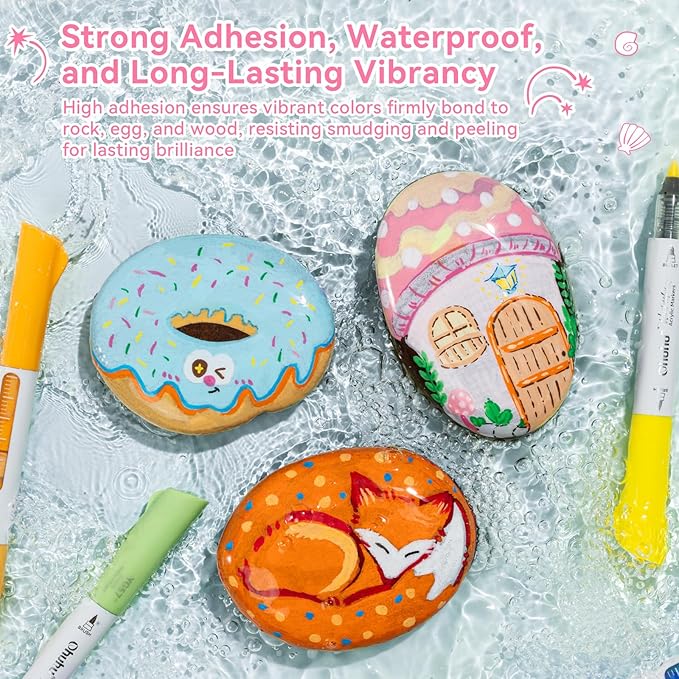 Ohuhu Acrylic Paint Markers Dual Tips 24 Colors Brush & Bullet Automatic Ink Control Acrylic Markers High Opacity Paint Pens Waterproof for Rock Painting 3D Prints Easter Egg Wood DIY Crafts - Waimoku