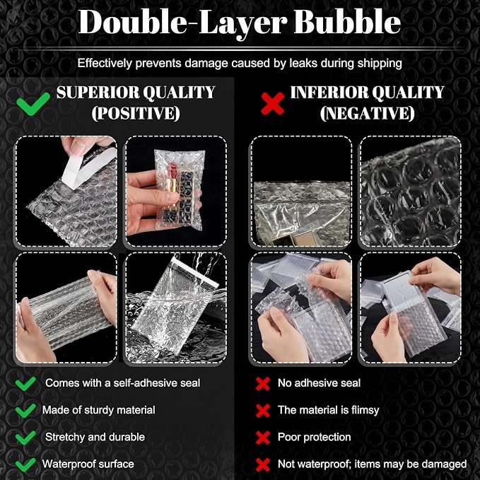 Frienda 500 Pcs Self Adhesive Bubble Bags Packing Pouches, 2" X 3.15" | Double Wall Clear Protective Wrap, Shockproof for Small Business Shipping Packaging, Cushioned Fragile Items Protection