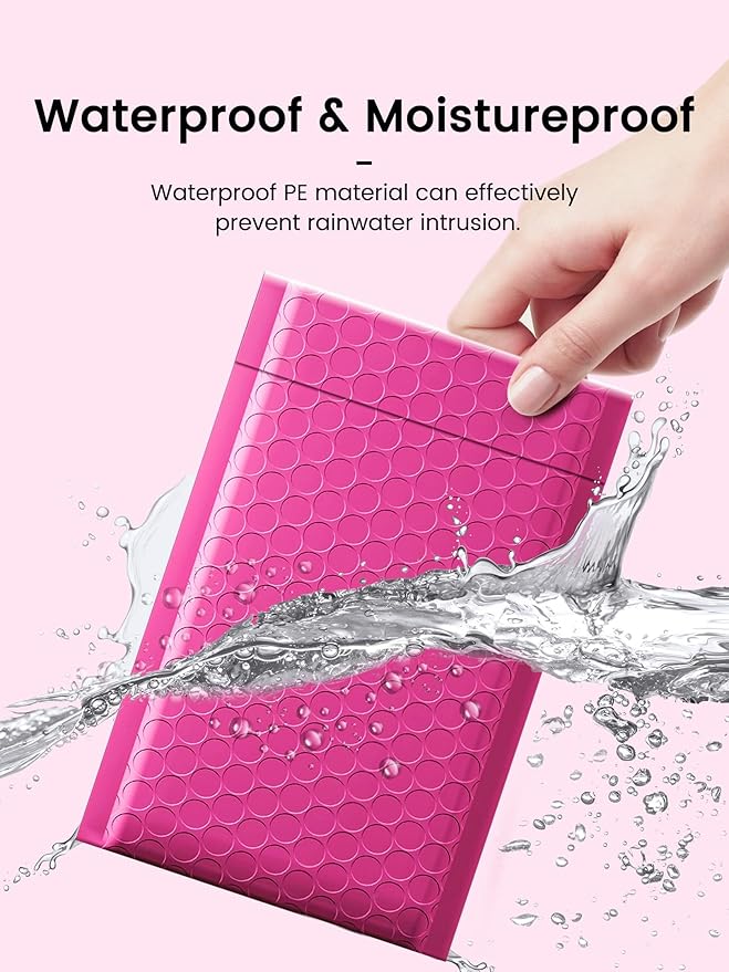 GSSSUSA Bubble Mailers 4x8 Inch 500 Pack Padded Envelopes Usable Size 4x7 Inch Shipping Envelopes Self Seal Small Packaging Shipping Bags for Mailing Jewelry, Small Business, Pink