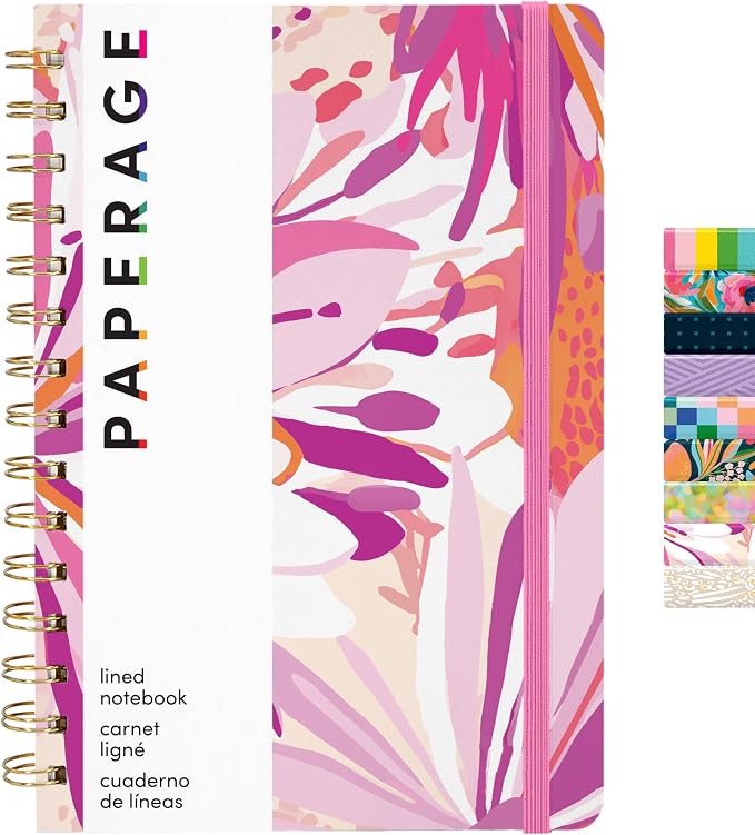 PAPERAGE Lined Spiral Journal Notebook, (Flower Daze), 160 Pages, Hardcover Journal for Women & Men, Medium 5.5 in x 8 in - 100 GSM, Thick Paper, Spiral Notebook for Work, School & Journaling