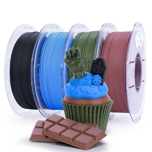 AMOLEN Matte PLA Filament 1.75mm Bundle, Chocolate Brown, Amolen Blue, Black, Olive Green, 4 * 1KG