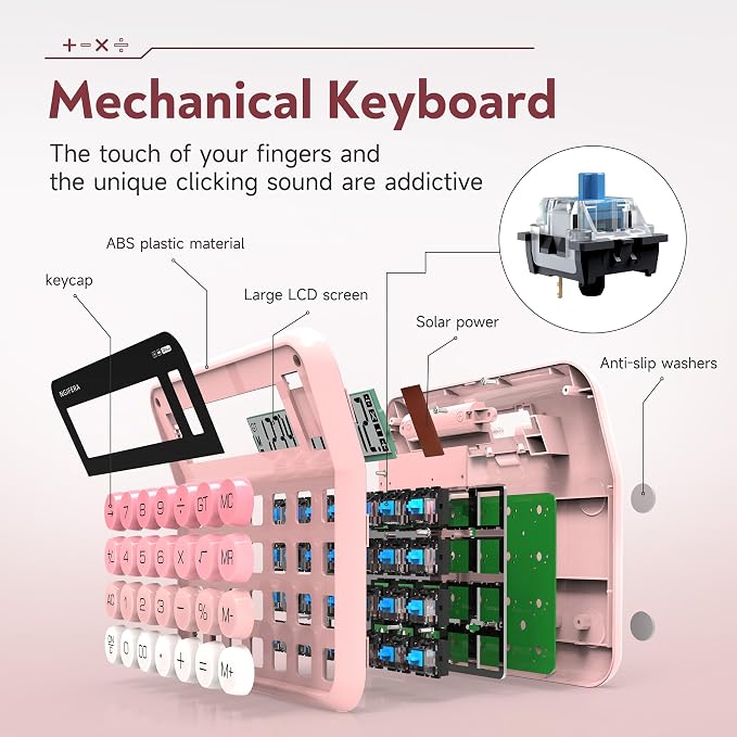 Desktop Calculator, 12 Digit HD Display with% Key | Real Mechanical Switch Keypad, Great for Office, School, or Home