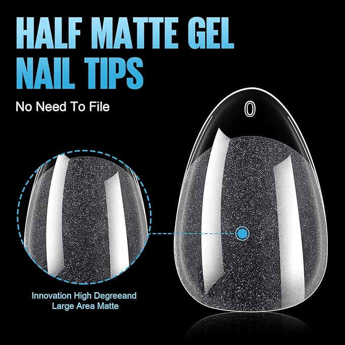 TOMICCA Short Almond Nail Tips,192Pcs Short Nail Tips Fake Nails Acrylic Nail Set, 12Sizes Gel Clear Nails for Nail Extension Home DIY Nail Salon