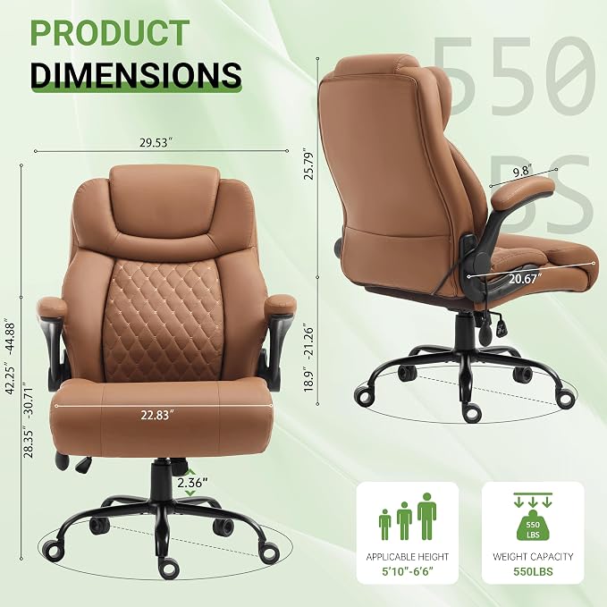Office Chair, Big and Tall Executive Chair with Air-Lumbar Support, Breathable Desk Computer Chair with Adjustable Flip-up Armrests, Wide Cushion Seat Swivel Home Office Chair