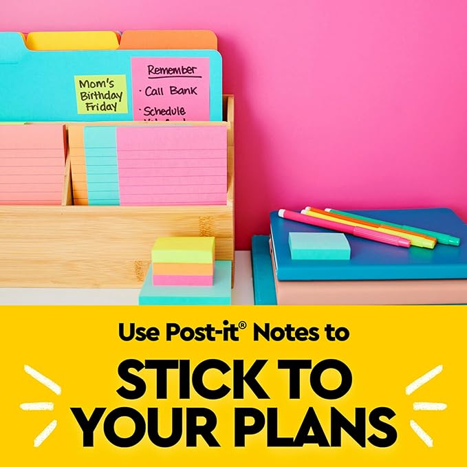 Post-it Notes, 3 in x 5 in, 5 Sticky Notes Pads, 100 Sheets per Pad, Poptimistic Collection, School Supplies and Oﬃce Products, The Original Post-it Note
