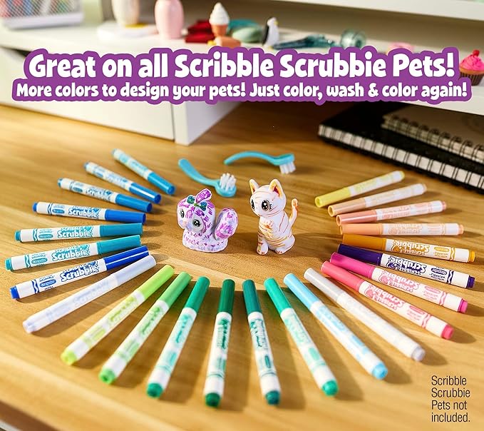 Crayola Scribble Scrubbie Pets Marker Refill & Expansion Set - 24 Washable Markers for Kids, Easter Basket Stuffers for Kids, Gifts for Girls & Boys [Amazon Exclusive]
