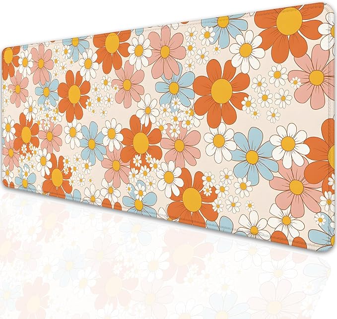 Vintage Floral Mouse Pad Daisy Desk Pad,Retro Flower Mouse Mat,Floral Desk Mat Mouse Mat for Desk,Keyboard and Mouse Pads,Gaming Mouse Pad Mousepad for Computer Office Home Work