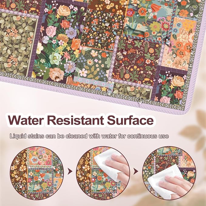 iCasso Floral Desk Pad Mat, Large Mouse Pad, Desk Matt for Desktop, Brown | Anti-Slip XXL Big Mousepad with Stitched Edges for Computer Keyboard