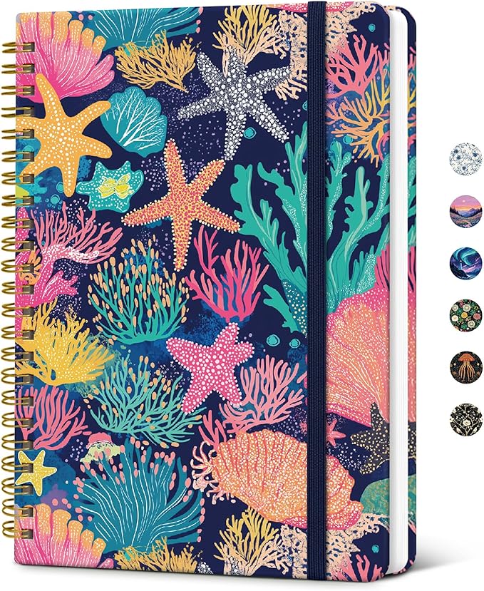Lined Spiral Journal Notebook for Women, Pretty College Ruled Notebook for Work & Note Taking, A5 Hardcover Journal for Writing, Cute Aesthetic 140 Pages, Coral Reef