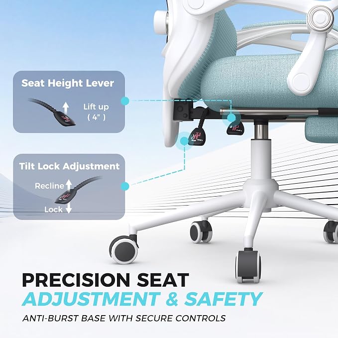 CYKOV Ergonomic Office Chair, Reclining, Footrest, Adjustable Lumbar, 350LB | 4-Way Headrest (4.72" + 60°), 2-Way Lumbar (2" + 1.18"), 90-135° Recline, Breathable Mesh, Gaming & Office, 5-Year Warranty