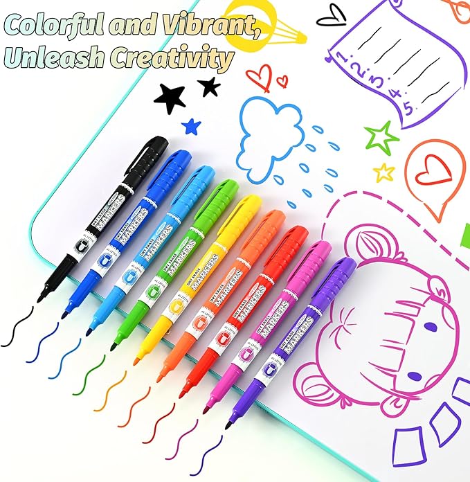SUIN 9 Colors Dry Erase Markers - Low Odor, Non-Toxic, Slim Whiteboard markers, Medium Fine Tip Whiteboard Pens for Officer, Classroom & Home, 9 Count