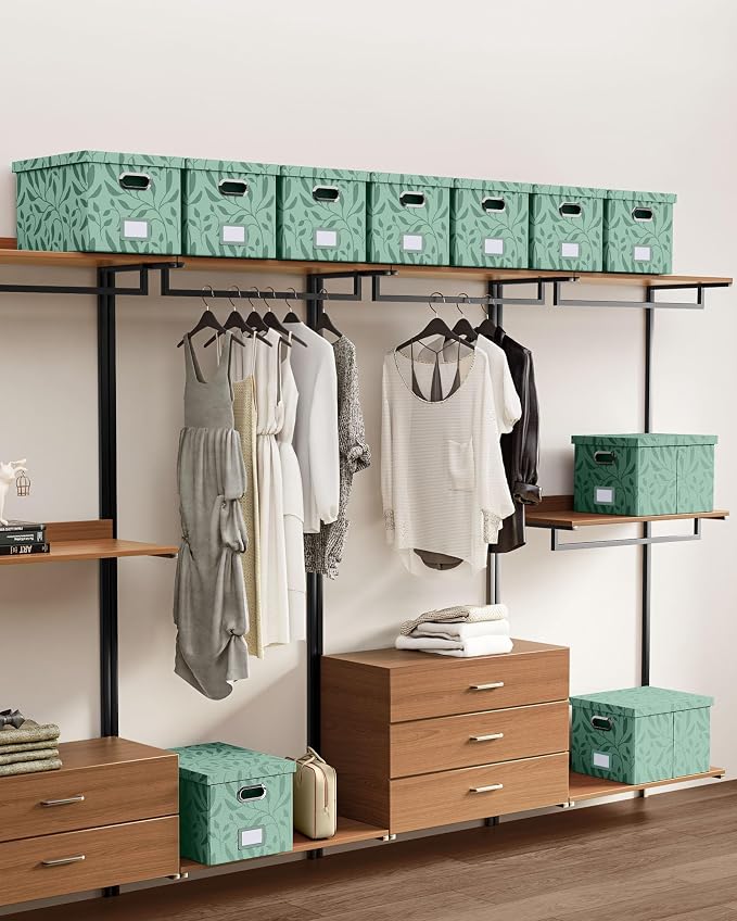 File Organizer with Lid, File Box, File Cabinet for Letter File Folder Storage, Hanging File Organizer for Office/Decor/Home,Document Organizer, 1 Pack,Leaf Green-Box Only