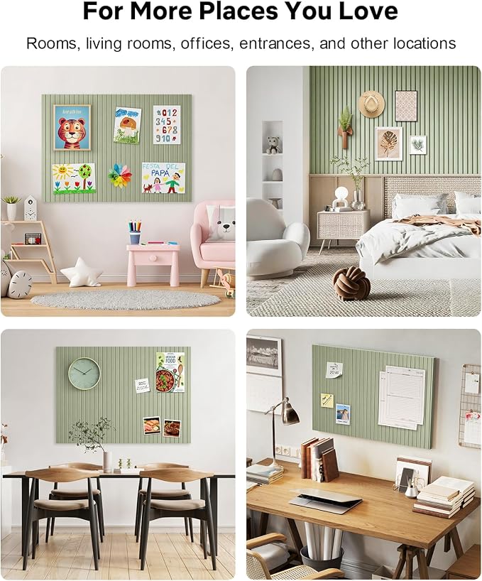 Cork Bulletin Board Tiles, Office Pin Board | 48" x 36" Large Wall Panels for Office, Dorm, Room and Desk Decor (Sage Green)
