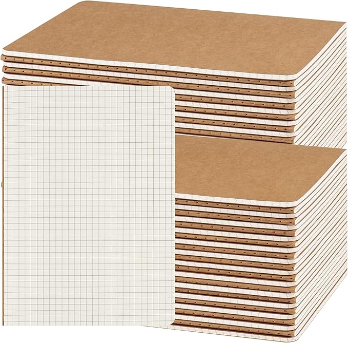 ZCZN 50 Pack A5 Kraft Notebooks Bulk, 8.15x5.5 Inches Graph Paper Journaling Notebooks, Notebooks for Work, Composition Notebooks for School, Journal Notebooks for Office, 60 Pages