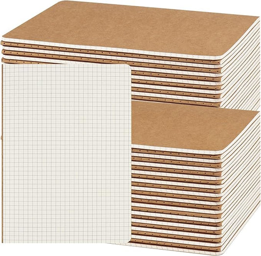 ZCZN 50 Pack A5 Kraft Notebooks Bulk, 8.15x5.5 Inches Graph Paper Journaling Notebooks, Notebooks for Work, Composition Notebooks for School, Journal Notebooks for Office, 60 Pages