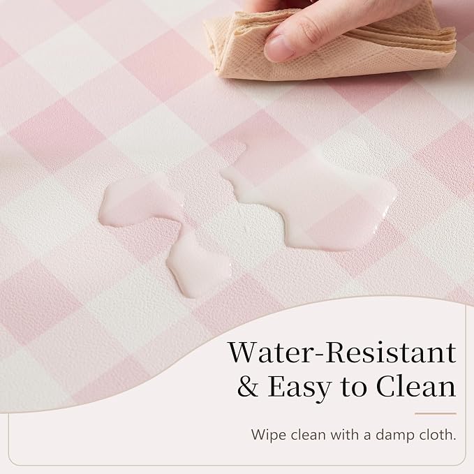 Ohocut Scalloped Gingham Checkered Desk Pad，Pink：31.5" x 15.7" | Large, Premium Faux Leather, Anti-slip Bottom, Water Repellent, Easy to Clean, Aesthetic Trendy Design