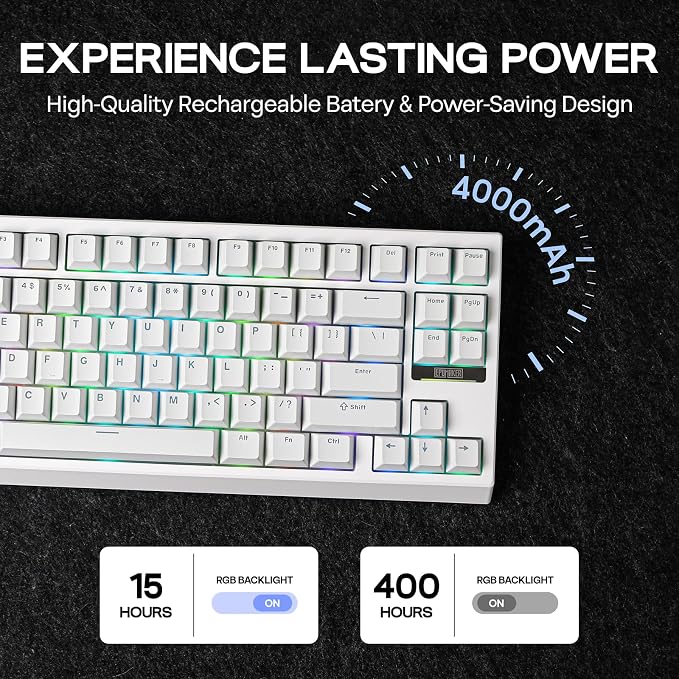 EPOMAKER G84 80% RGB Gaming Mechanical Keyboard with Shine Through Keycaps | 2.4GHz/ Type-C/BT Wireless Keyboard, VIA Programmable, Hot-Swap, Creamy Keyboard for Gamers/Office(White, Creamy Jade Switch)