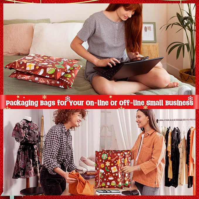 Oududianzi Christmas Poly Mailers 6x9, 100PCS Plastic Shipping Bags, Mailers Poly Bags for Shipping, Self-Seal Mailing Bags, Holiday Polymailers Packaging Bags for Small Business and Retail Stores