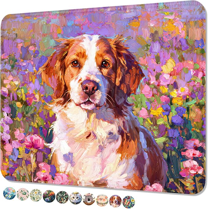Mouse Pad, Cute Mouse Mat, 10" x 8", Colorful Oil Painting Dog | Square Waterproof Gaming Computer Mat, Textured Top, Stitched Edges, Non-Slip Rubber Base for Office Home Laptop Keyboard