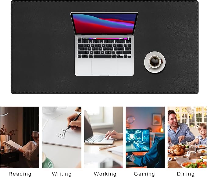 Mydours 36" x 16" XL Large Desk Mat - PU Leather Full Desk Mouse Pad, Black | Extended PU Leather Surfaces Desk Pad for Home Office - Gaming Mouse Pad for Keyboard Laptop Computer