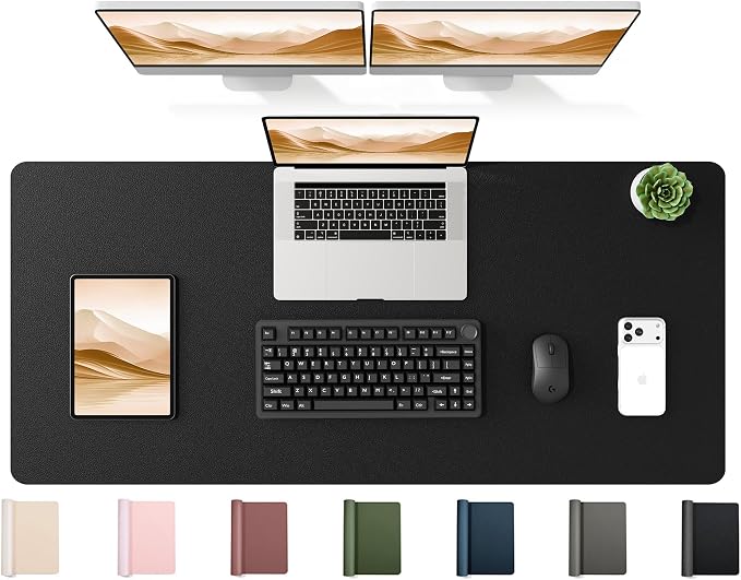 YSAGi 47.2" x 17" Large PU Leather Desk Mat for Keyboard and Mouse - Waterproof Non-Slip Desk Pad Protector for Office, Home, Writing Desk, Black