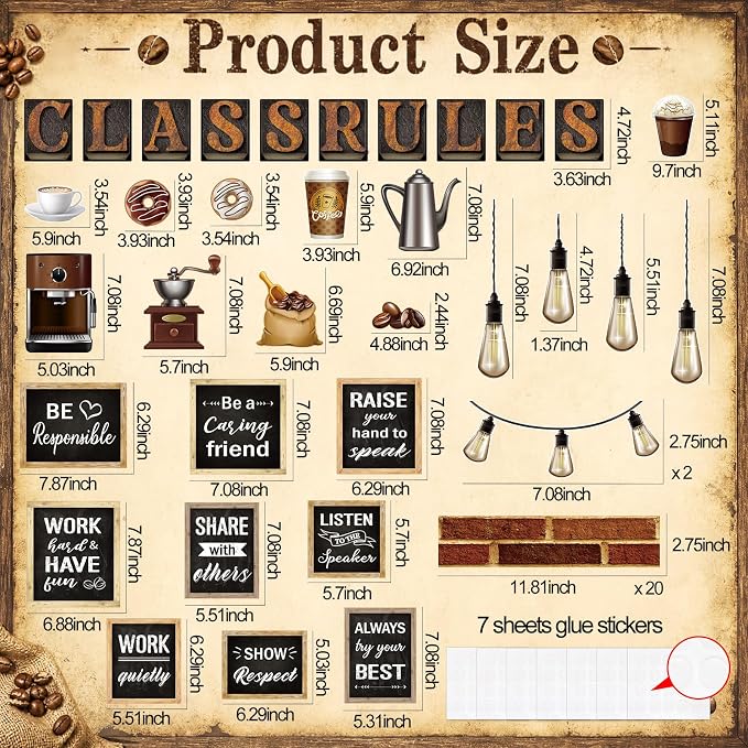 Qilery Class Rules Bulletin Board Decorations, Coffee Classroom Decor | Class Rules Brick Shelf Cutouts, Cafe Style Motivational Signs for Teacher Supplies, School Wall, Door Display