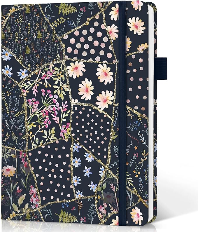 Taja Graph Journal Notebook for Women & Men, Hardcover Leather Journal for Writing, A5 Graph Paper Notebook for Planning & Tracking, Perfect for Office School Home Supplies, Patchwork Floral