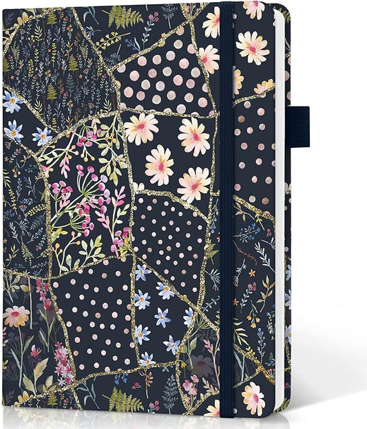 Taja Graph Journal Notebook for Women & Men, Hardcover Leather Journal for Writing, A5 Graph Paper Notebook for Planning & Tracking, Perfect for Office School Home Supplies, Patchwork Floral