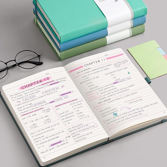 AHGXG Thick Notebook College Ruled, 320 Numbered Pages Lined Journal for Writing, A5 Notebooks for Work, 100gsm Paper, Faux Leather Hardcover, for Women, Men, Note-taking, 5.75'' X 8.38''-LightBlue