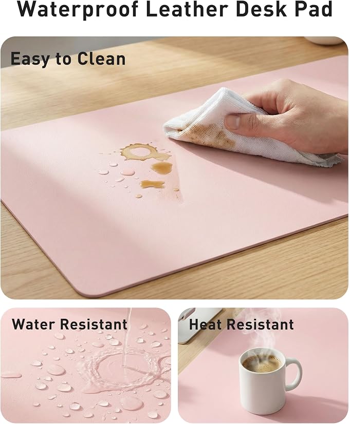 Aothia Faux Leather Desk Mat - Large Mouse Pad, Non-Slip PU Leather Blotter, Waterproof Writing Surface for Office and Home (Fairy Pink, 63" x 17")