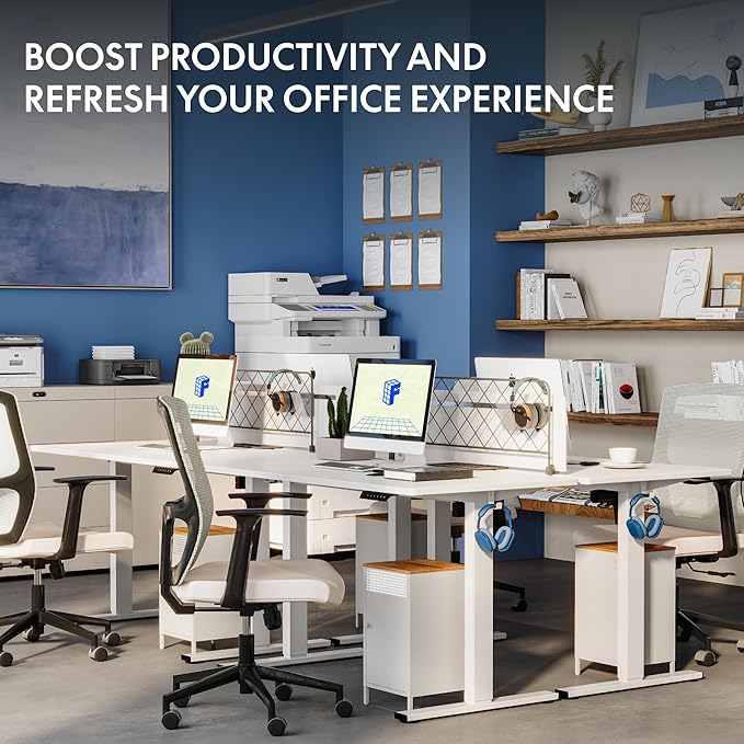 FLEXISPOT 55"x28" One-Piece Electric Standing Desk, 1" Thick Seamless Desktop for Home Office, Study & Multi-Monitor Setup, White