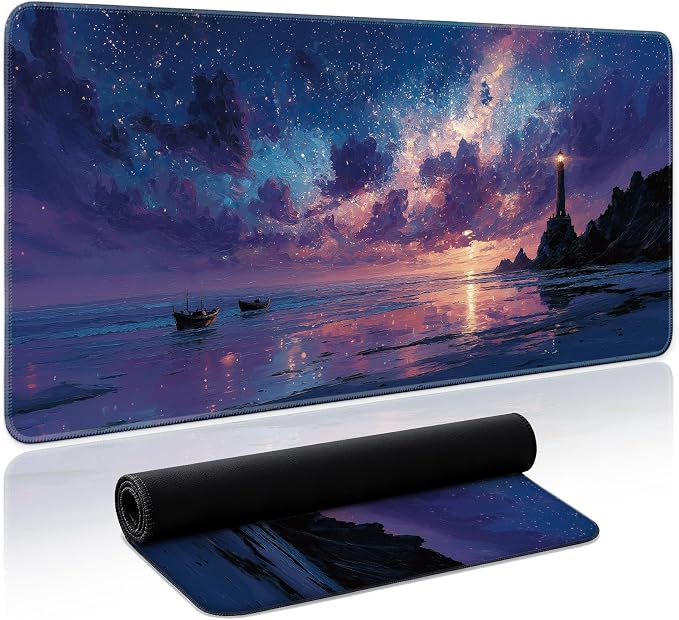 Aesthetic Desk Mat, Cute Luminous Rise Desk Pad Protector for Work & Decor, 31.5" x 11.8", Pretty Non-Slip Extended Mouse Pad for Office or Home