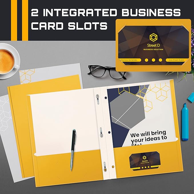 Better Office Products Dark Yellow 2 Pocket Folders with Prongs, 50 Pack, Letter Size, Matte Texture, 8.5 x 11 Inch