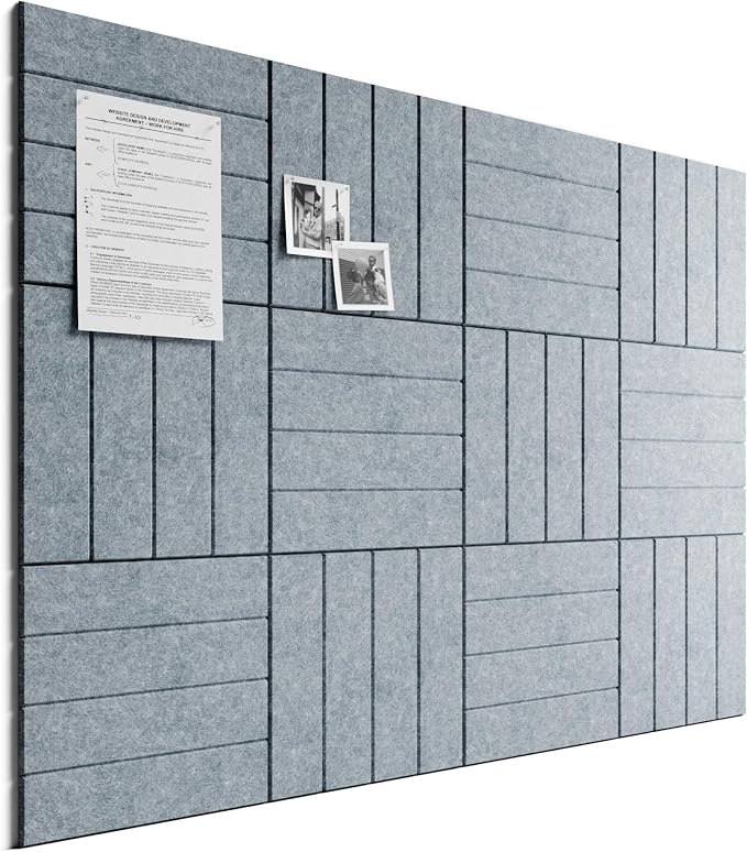 Bumusty 48"x 36" Large Felt Bulletin Board Tiles, Blue Gray | 12-Pack Cork Board Alternative, Wall Decor, 30 Pushpins, 60 Adhesive Tabs, Vision Board, Office, Classroom, Home, Dorm