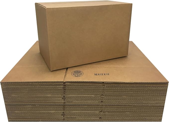 Corrugated Shipping Boxes, 25 Pack, 16 x 12 x 12 inch | Medium Mail & Shipping Packaging, Cardboard, Brown, For Storage & Mailing