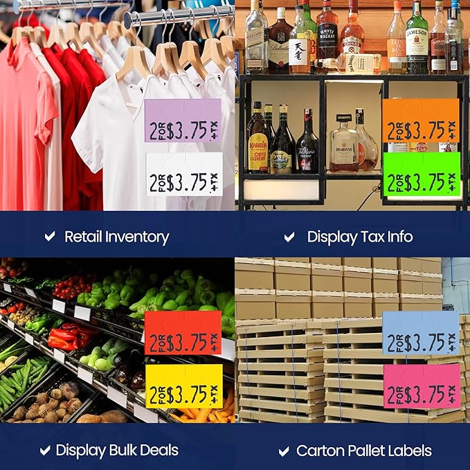 Monarch 1131 Multicolored Sleeve—8 Rolls, 1 Sleeve, 20,000 Labels for Monarch 1131 Price and Date Guns—Includes White, Yellow, Blue, Lavender & Fluorescent Colors (Red Green Pink Orange)—Made in USA