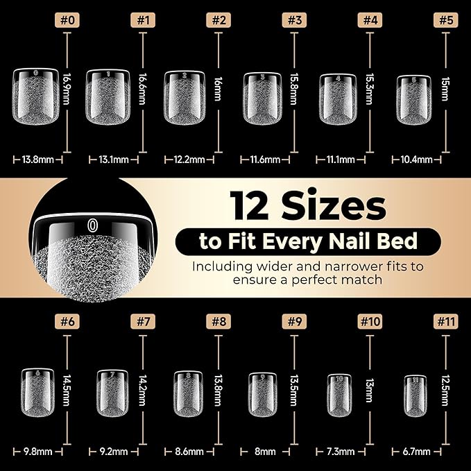 Square Nail Tips: 504pcs Soft Gel Extra Short Press on Nails, 12 Sizes XS Full Cover Clear XXS Extra Small Square Gel Nail Tips for Nail Extension DIY Home