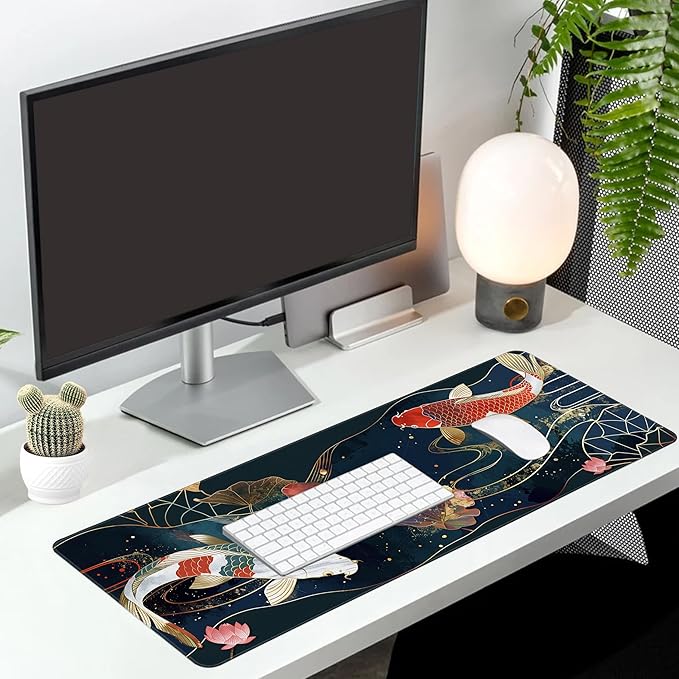 Long Gaming Mouse Pad Extended Anime Large Desk Pad with Non-Slip Base Full Keyboard Mat with Stitched Edges for Gaming and Office 31.5 x 11.8 inches (koi)
