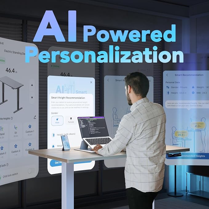 HUANUO AI-Powered Electric Standing Desk with Smart APP, Work with Alexa & Google, Adjustable Height, 6 Memory Settings, Sedentary Reminder, Ergonomic Sit-Stand Desk, 32-inch, Light Walnut | AI App & Voice Control via Alexa, Google Assistant & Siri Sho...