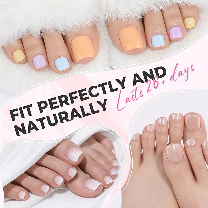 UNA GELLA Toe Nail Tips Squavol 510 Pcs - Soft Gel Nail Tips Acrylic Nails, Squave Round Half-Cover Nail Forms for Toe Nail Extension, Flexible Pre-filed False Toe Nails for Home DIY & Salon,15 Sizes