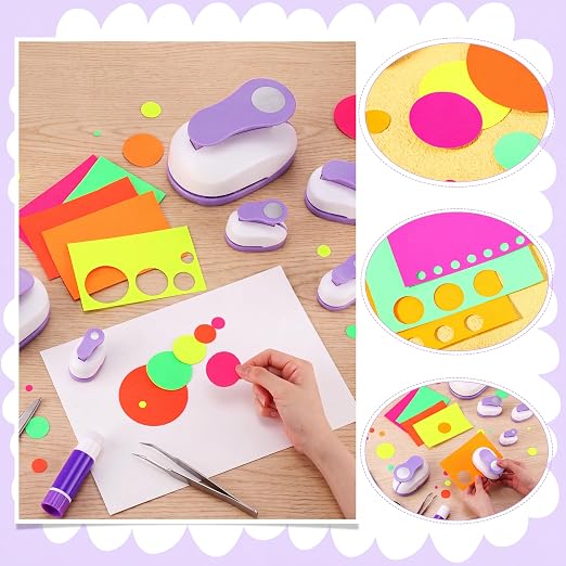 CHENGU 6 Pcs Circle Punch Set 3in/2in/1.5in/1in/0.6in/0.3in Scrapbook Hole Punchers Crafting with 10 Sticker Paper Round Cutter Scrapbook for Office Supplies DIY Albums Photos (Purple)