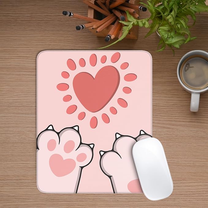Cute Cat Paws Square Mouse Pad,Pink Cat Paws Mouse Pads for Wireless Mouse Desk Accessories,10"X8" Travel Mousepad with Non-Slip Rubber Base, Stitched Edge Mouse Pads for Desk,Computers,Laptop,Office