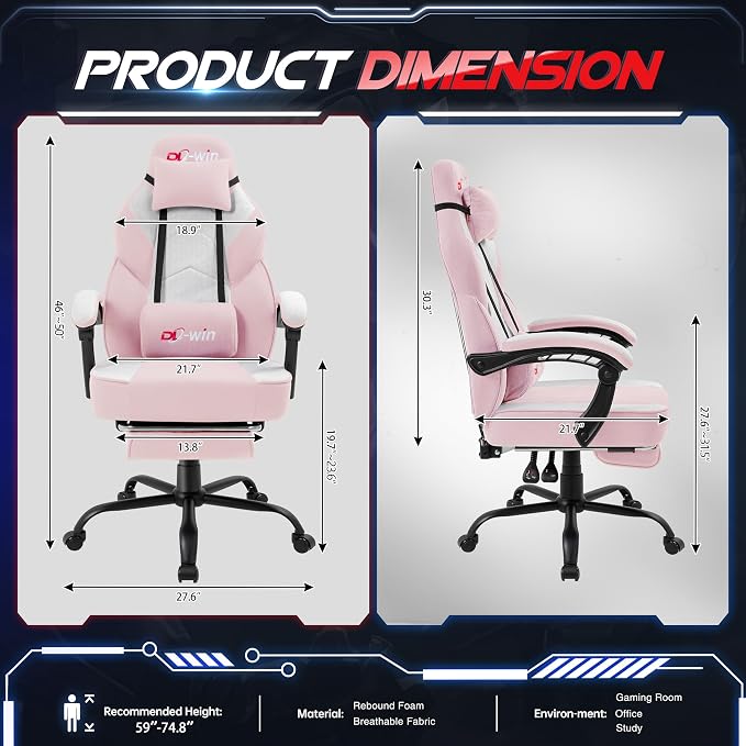 Video Gaming Chair for Adults, Computer Chair with Footrest and Ergonomic High Back, Big and Tall Gamer Chair with Massage Lumbar Support (Blush)