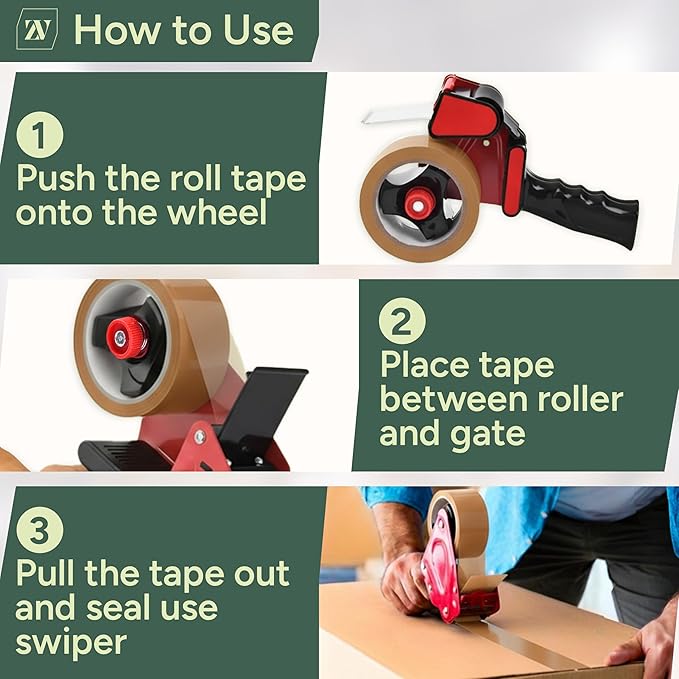 Zuvo Heavy Duty Tape Gun and Dispenser with 6 Brown Packaging Tapes (44mm X 66m) | Metal Tape Gun Dispenser for Moving Boxes, Warehouse, Paper Packaging, Parcel, or General Packing