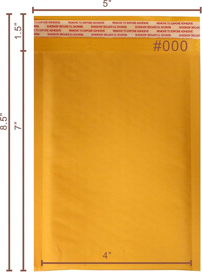 Yens Kraft Bubble Mailers 4x8 inch 500 pack Seal Adhesive Shipping Bags, Cushioning Padded Envelopes for Shipping, Mailing, Packaging Usable Space 4x7 KF#000-500