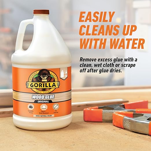 Gorilla Wood Glue, Natural Wood Color, 1 Gallon Bottle (Pack of 1) - Water Resistant for Indoor or Outdoor Projects and Repairs