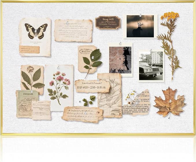 Linen Bulletin Board, 30"x20" Decorative Fabric Pin Board Vision Board | Gold Aluminum Frame, Upgraded White Canvas Surface, Wall Mounted, for Home Office Bedroom Dorm Wall Decor