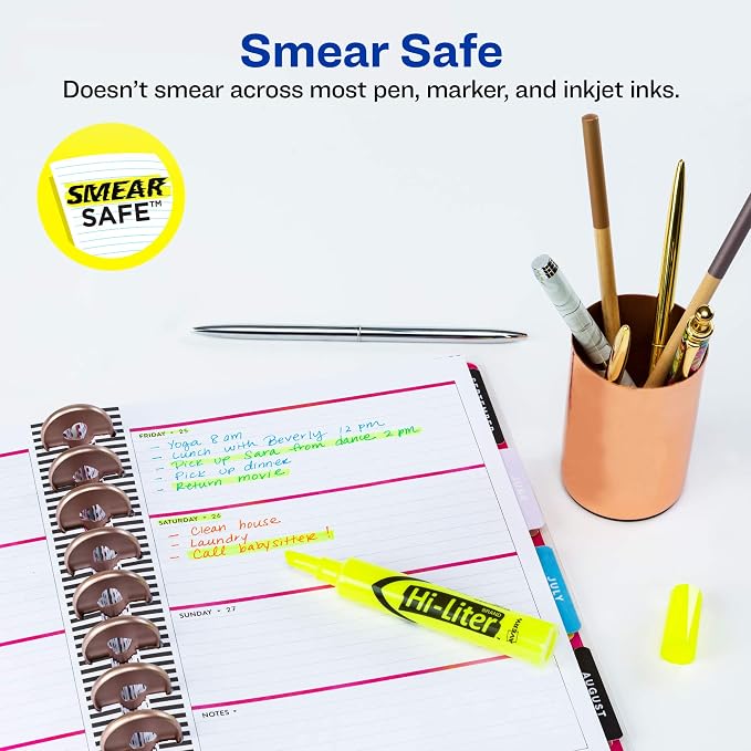 Avery Hi-Liter Desk-Style Highlighters, Smear Safe Ink, Chisel Tip, 2 Yellow Highlighters (24081)