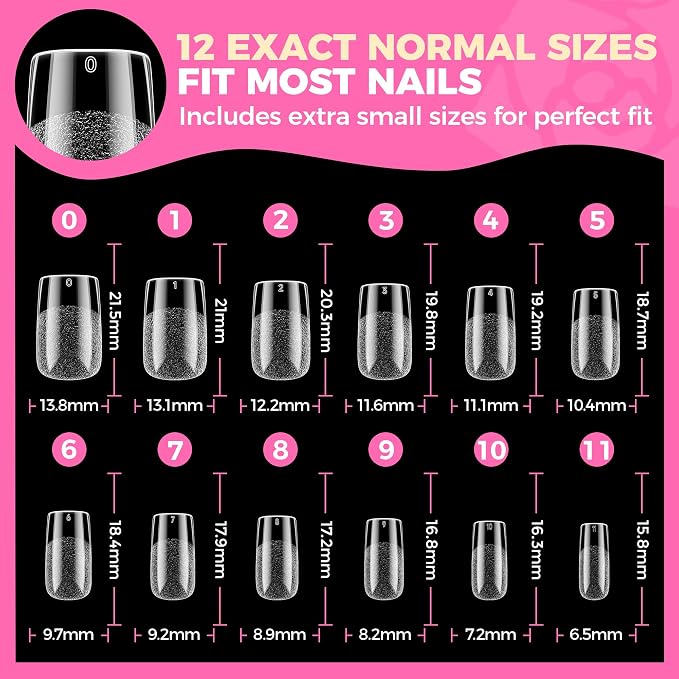 UNA GELLA Nail Tips Square 504PCS Short Square Nail Tips Pre Etched | Gel Fake Nails Tips, No C Curve For Women DIY Nail Extension Press ons Salon Home Full Cover Soft Acrylic False Tips 12 Sizes